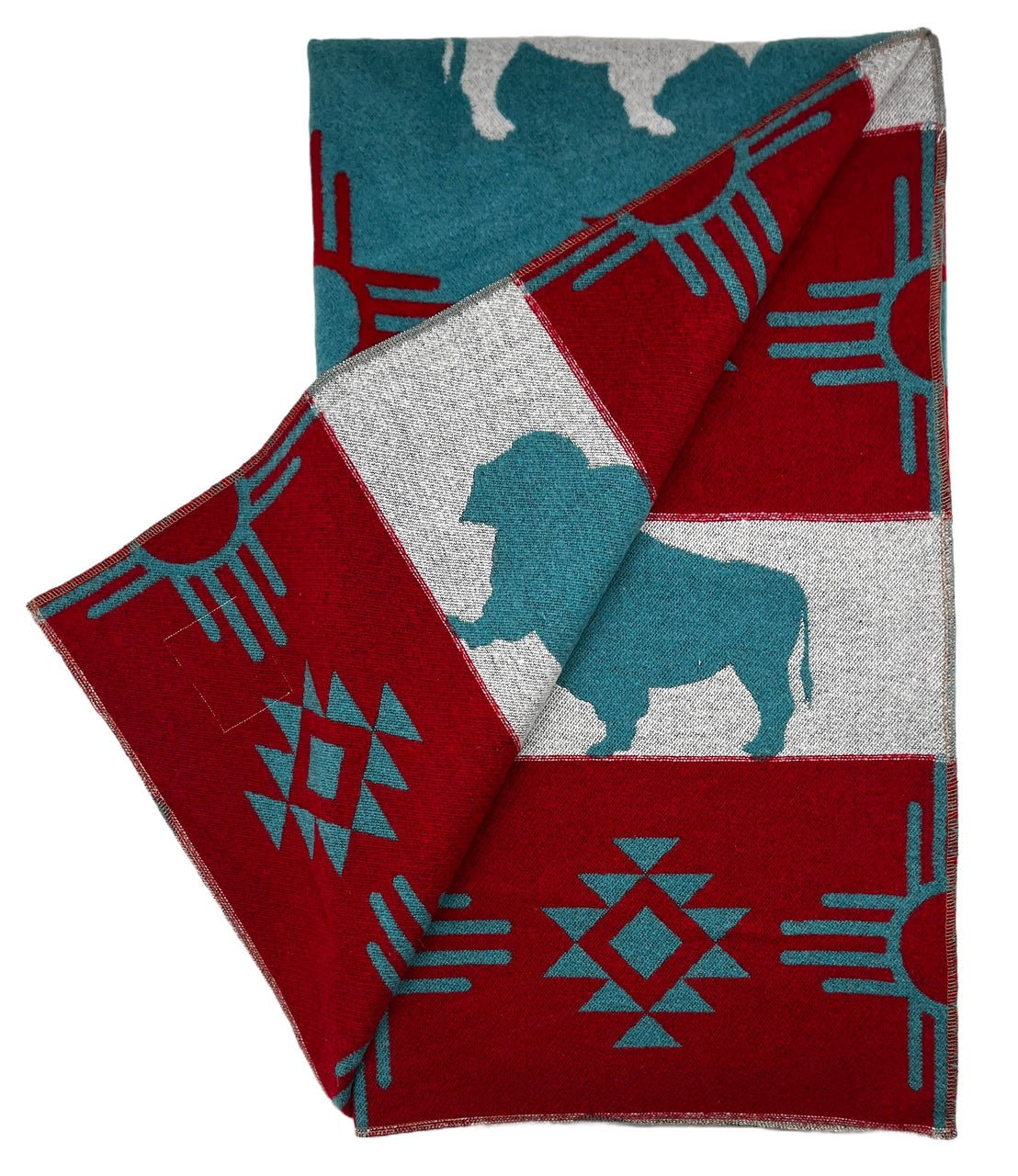 Buffalo Cross Premium Blanket – White Buffalo Turquoise Red