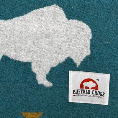 Buffalo Cross Premium Blanket – White Buffalo Turquoise Yellow