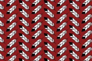 Inspired by the classic herringbone pattern, this design is modern in line and colour. Featuring bold geometric Eagle feathers on a vivid red background, Featherbone honours the strength and wisdom symbolized by the sacred Eagle feather.