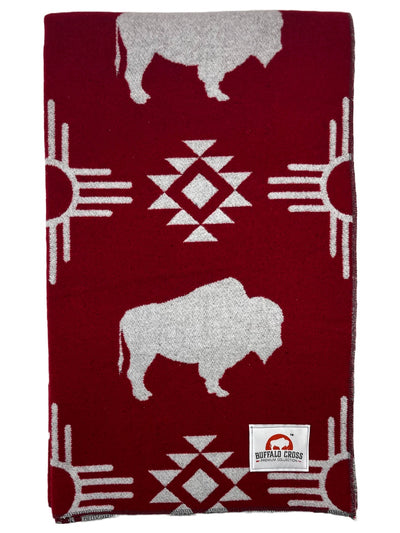 Buffalo Cross Premium Blanket – White Buffalo Red